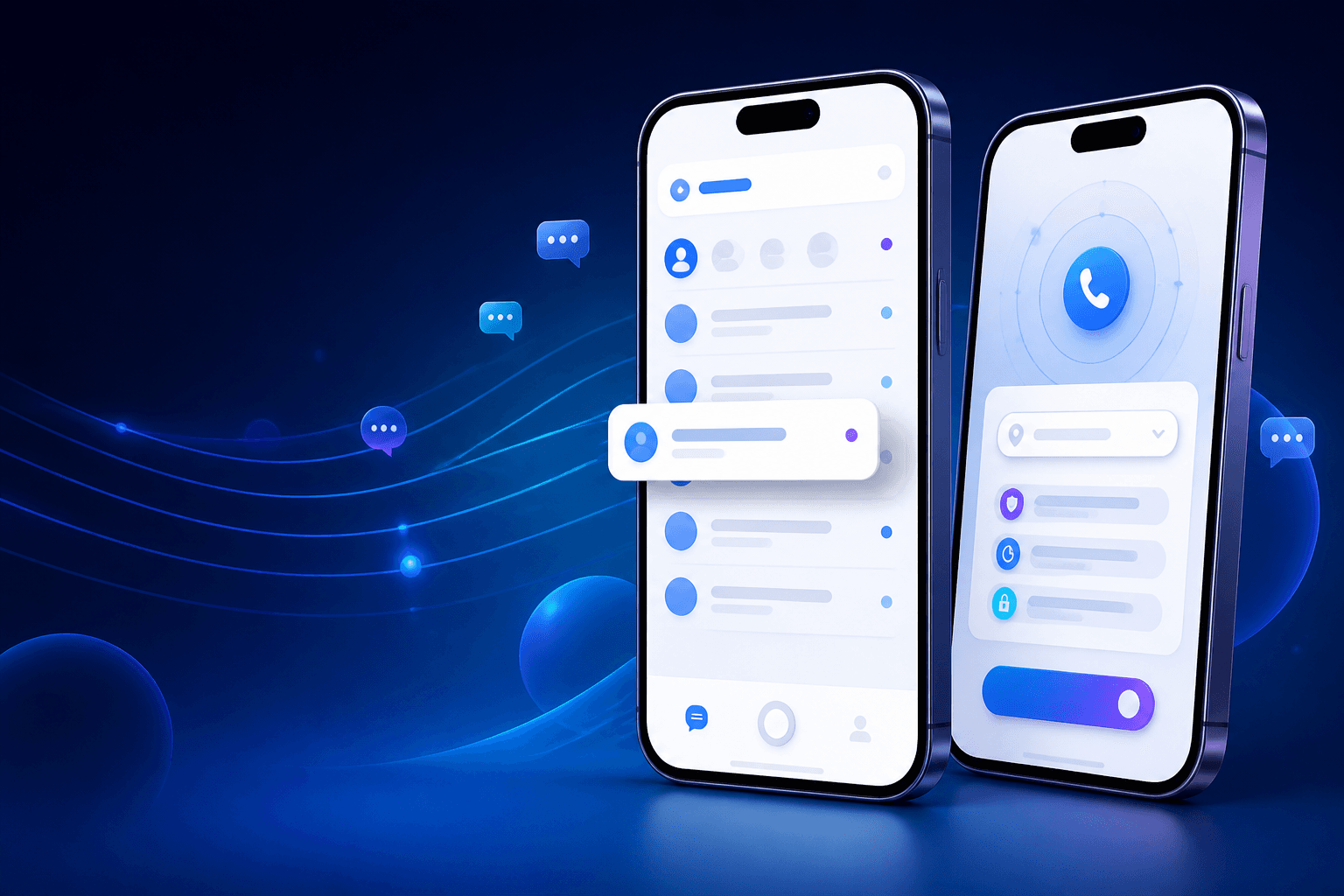 Two smartphones showing abstract SMS verification screens